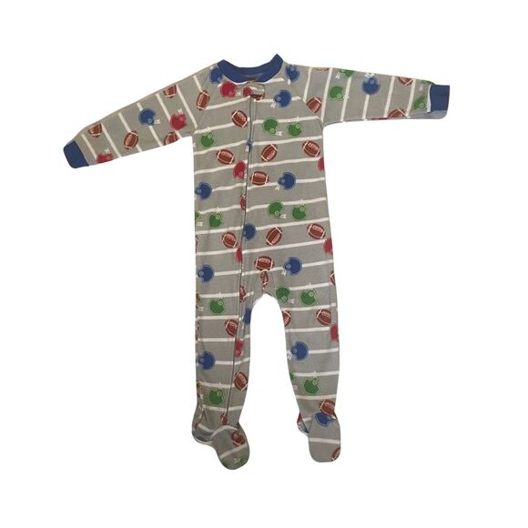 Football Print & Bear Face Fleece Footed Pajamas Costume Zip Closure 2Pk Size 3T - Picture 9 of 14